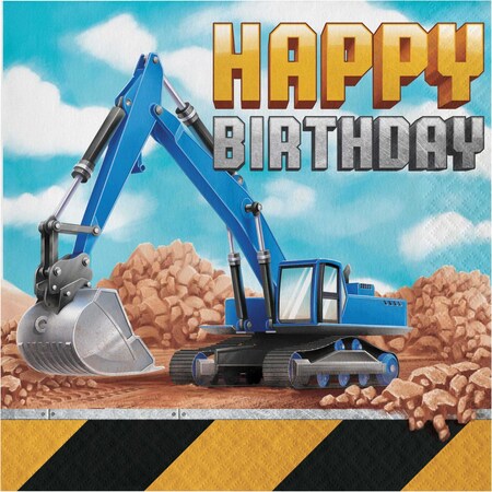 Creative Converting Big Dig Construction Happy Birthday Napkins, 6.5", 192PK 339794